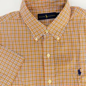 Ralph Lauren Short Sleeve‎ Button Down Men's Medium Orange Checkered